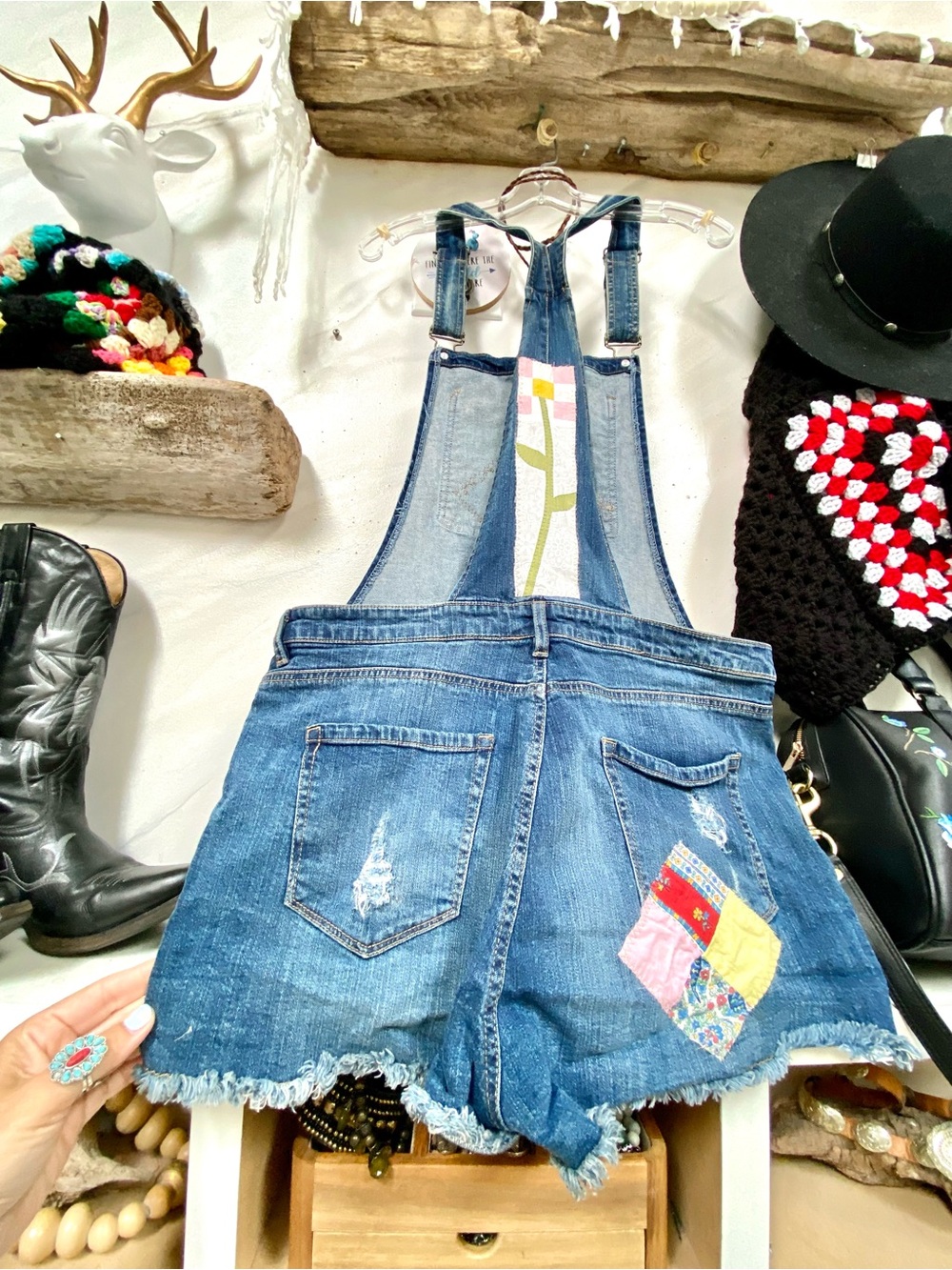 Artisan cottagecore patchwork boho rustic overalls prairie Granny hippy vibe